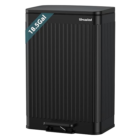 Lovewind Kitchen Trash Can, 18.5 Gallon / 70L Large Kitchen Garbage Can with Soft Close Lid – Pet Resistant, Removable Inner Bucket, Stainless Steel Trash Bin Perfect for Big Families, Black