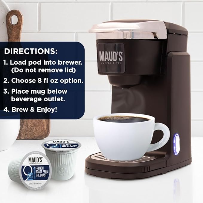 Maud's French Roast Coffee Pods 18 ct, Dark Roast Coffee in Single Serve Pods – 100% Arabica Coffee, Compatible with Keurig K Cups Maker