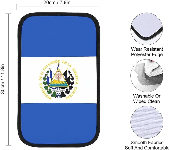 for El Salvador Flag Car Armrest Cushion Soft Cover Tray Storage Center Console Box Pad, Car Armrest Cushion Handrail Box Car Decoration, Car Armrest Seat Box Cover for Most Vehicle
