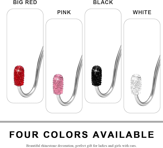 2PCS Car Headrest Hook, Bling Diamond Auto Hooks Stainless Steel Backseat Hangers, Universal Rhinestone Cute Seat Back Organizer Hanger for Purse Bag Clothes, Car Accessories (Red)