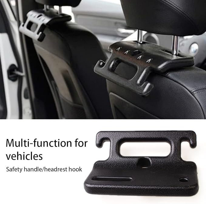 AUCELI Car Seat Headrest Hook, 2 Pack Hanger Storage Organizers for Purse Coat Grocery Handbag, Multifunctional Back Seat Headrest Grab Handle, Interior Accessories Universal for Car, Truck, SUV