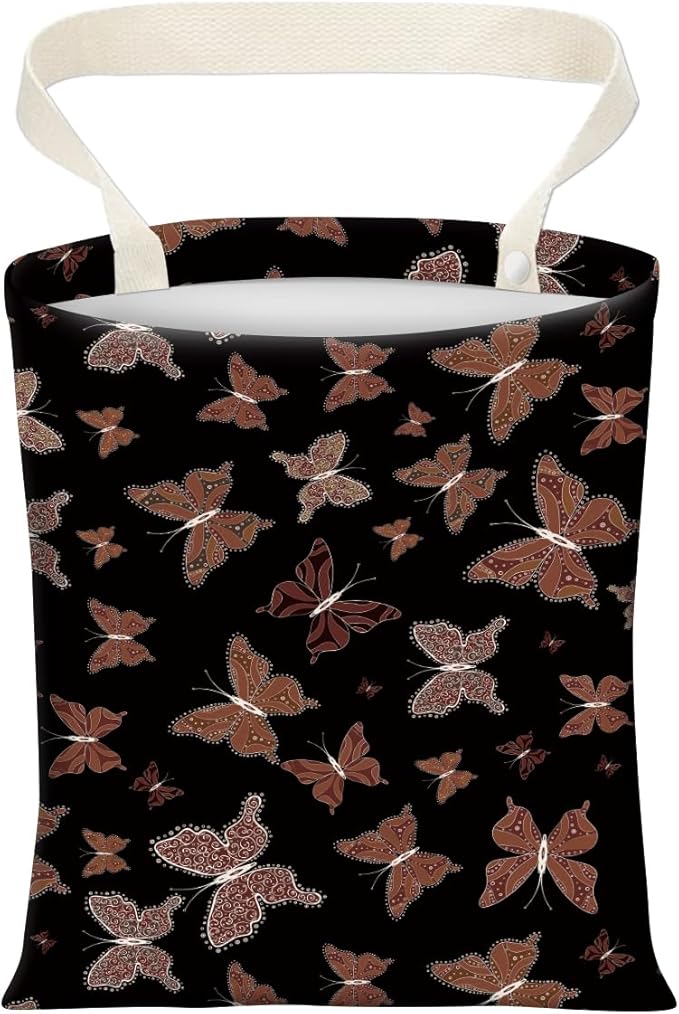 Cute Car Trash Can, Hanging Canvas Car Back Seat Organizer and Storage Bag, Funny Car Trash Bag for Travelling, Outdoor Cute Brown Butterfly