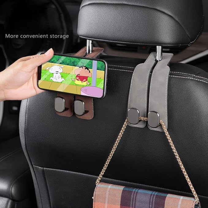 Leather Car Hooks, Car Back Seat Hooks, Car Headrest Hooks Universal for Bag Hooks, Ideal for Back Seat Storage﻿ (2pack-brown)