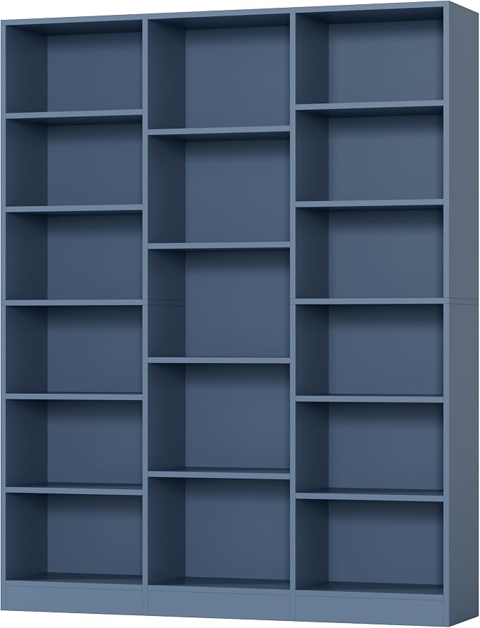 FACBOTALL Triple Wide Bookshelf, 6 Tier Large Bookshelf, Bookcase with 17 Open Display Shelves, 74'' Tall Bookcases and Bookshelves for Living Room, Home Office, Library, Blue