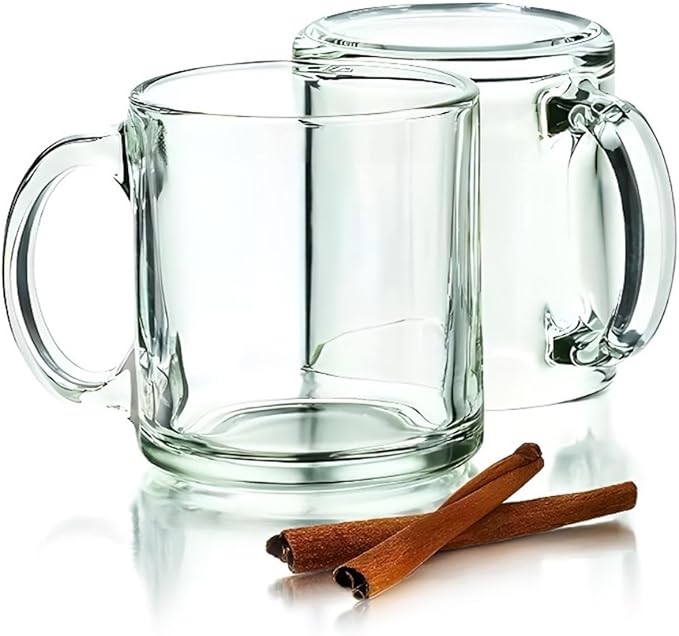 Bexter Pack of 2 Clear Glass Coffee Mugs – 13 oz Heavy-Duty Thick-Walled Cups for Hot Beverages – Durable, Elegant, Heat-Resistant Glassware for Coffee, Tea, Lattes, and More
