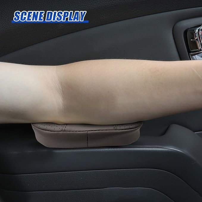 Car Knee Cushion, Leather Memory Foam Auto Center Console Arm Rest Pad, Soft Comfort Car Door Elbow Protective Cushion, Breathable Vehicle Interior Leg Support Pillow for Most Cars (Brown)