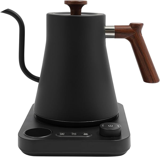 Gooseneck Electric Kettle, 1200W Fast Heat 0.9L Stainless Steel Kettle Adjustable Temp 104-212°F ±1°F, 24H Keep Warm, LED Display - For Pour Over Coffee & Tea (Black)