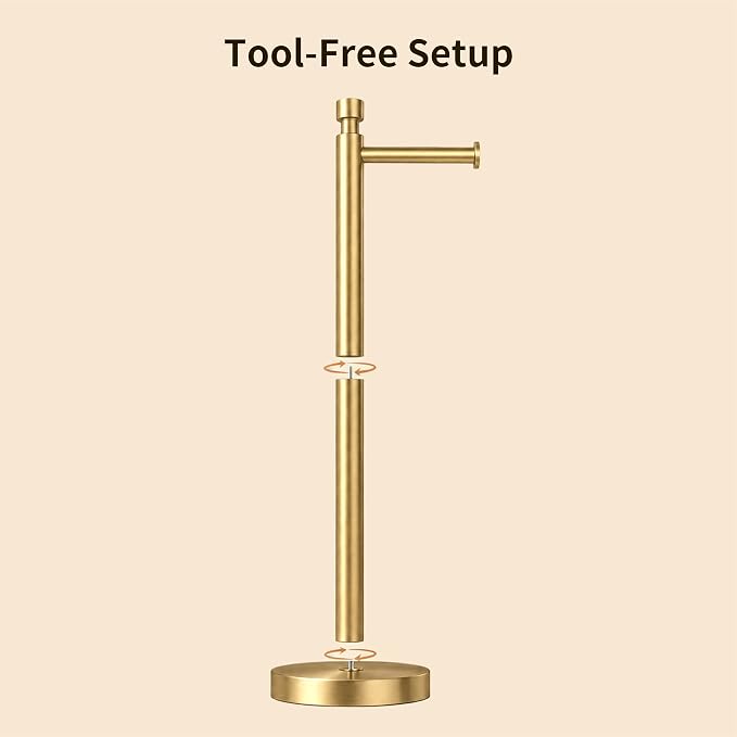 YUMORE Toilet Paper Holder Stand, 4.4lbs Heavy Duty Stainless Steel Free Standing Bathroom Tissue Roll Holder, Brushed Gold