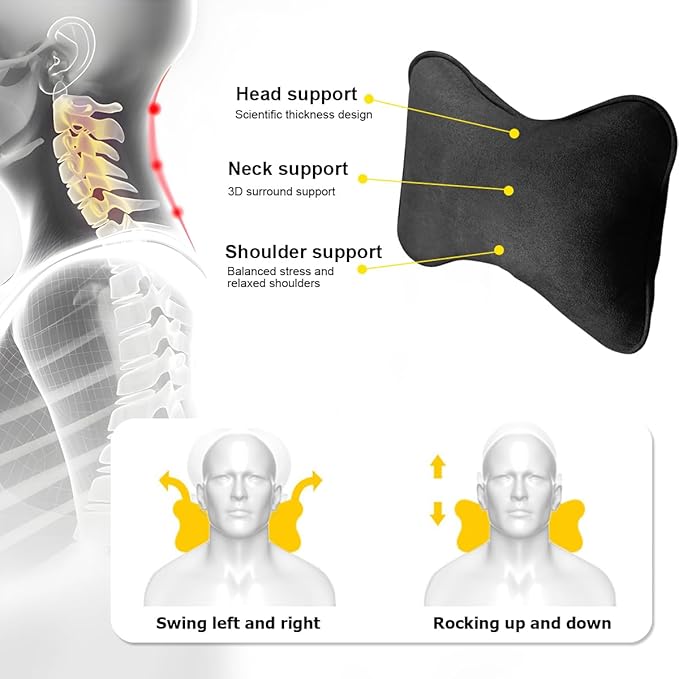 Car Headrest Pillow, Soft Comfortable Breathable Memory Foam Ergonomic Design Automotive Neck Pillow Cushion with Adjustable Strap for Neck Pain Pressure Relief, Universal Fit（Red）