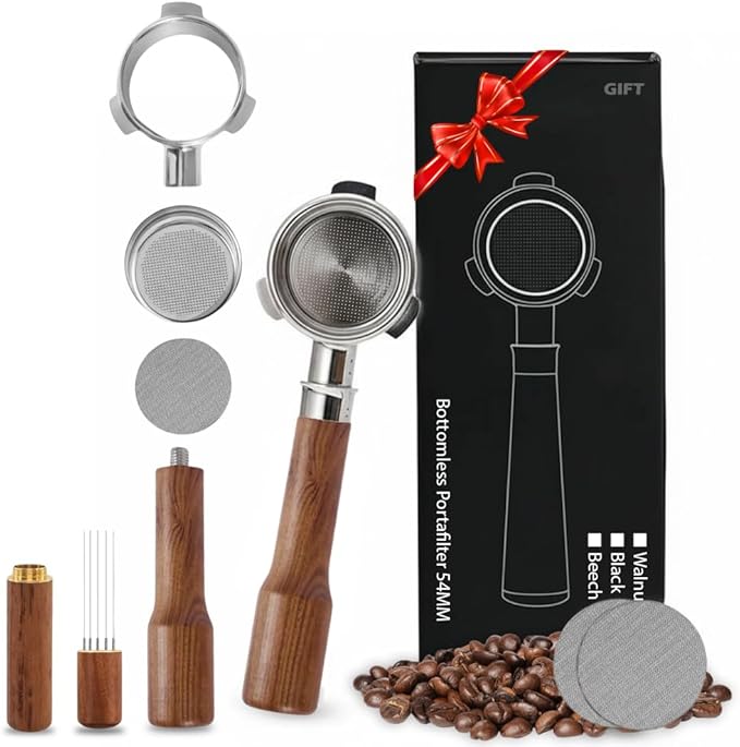 54mm Bottomless Portafilter for Breville Machines – Espresso Portafilter 54mm with 2 Puck Screens & WDT Tool, Coffee Maker Accessories for Barista-Quality Brewing