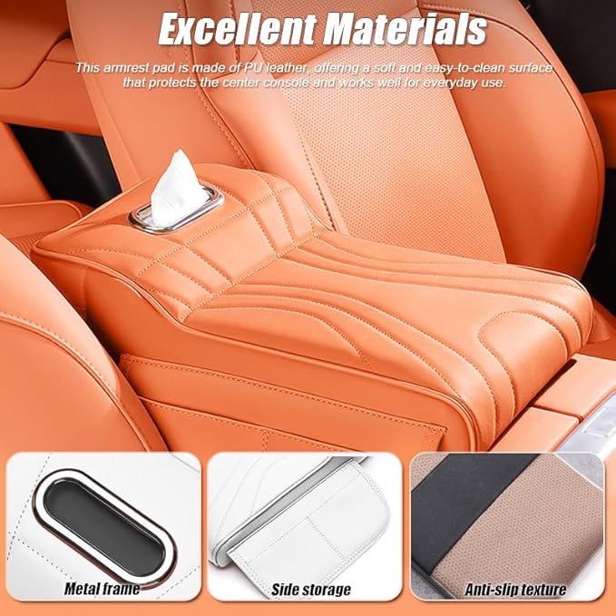 Car Armrest Cushion for Jeep Grand Cherokee L 2024 2023 2022, Car Middle Center Console Cover with Storage Bags and Tissue Box, Auto Interior Armrest Protector Pad,B Beige