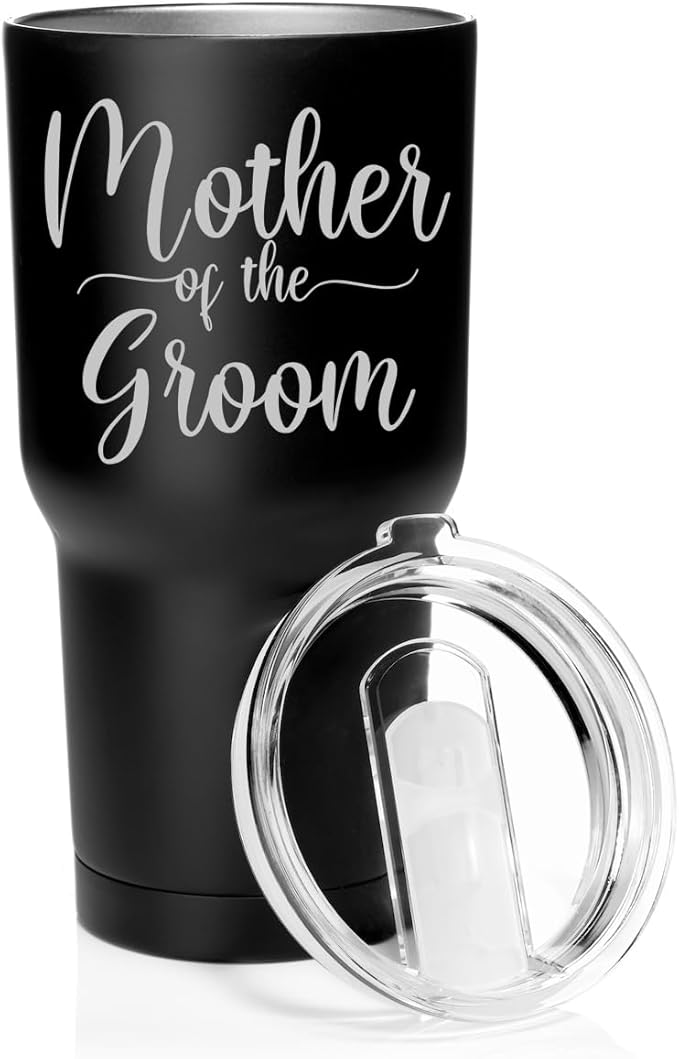 Smooth Body Tumbler Stainless Steel Vacuum Insulated Travel Mug Cup Gift Mother Of The Groom (Black, 30 oz)