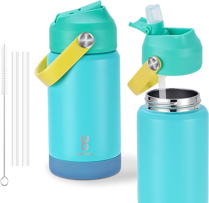 Kids Water Bottle for School 12 oz,Stainless Steel Insulated Water Bottles,Pink Water Bottles for Toddler Girls Boys with Straw Lids & Handle(Blue)