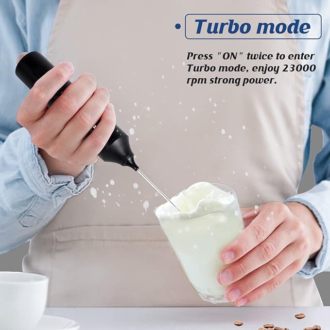 MF05 Rechargeable Milk Frother USB Charging Handheld Foam Maker with Stainless Balloon Whisk for Cappuccino, Latte, Bulletproof Coffee, Keto Diet, Protein Powder, Matcha (Black)