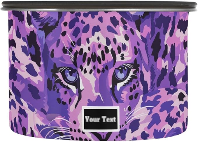 ALAZA Purple Leopard Print Kitten Cats Airtight Coffee Bean Canister Customed 900ml Food Storage Containers with Lids For Gournd, Tea, Sugar, Flour, Rice, Cereal, Candy Cookie Jar