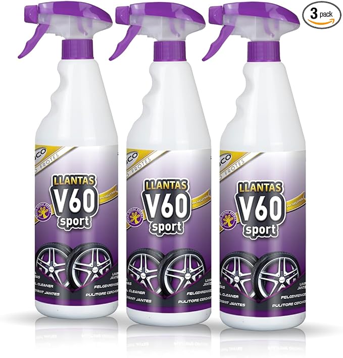 Sisbrill V60 Sport Wheel and Tire Cleaner Spray – pH Neutral Car Wheel Cleaner, Gecko Spray Effect, Safe Brake Dust Remover – Pack of 3 (33 fl oz each)