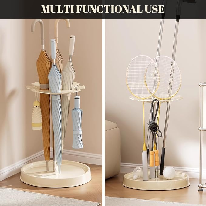 Umbrella Holder for Entryway Space Saving Organizer for Long/Short-Handled Umbrellas Round Standing Rack with 16 Hooks and Drip Tray Multifunctional Walking Sticks Holder