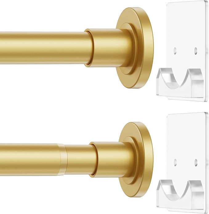 CorkLatta Gold Shower Curtain Rod,1 Inch Diameter Stainless Steel Adjustable Spring Tension Rods 32 to 80",with Holders,Anti-Slip,Curtain Rods No Drilling(1 Pack)