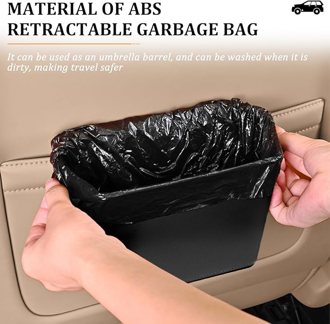 Car Trash Can, Small Waterproof Vehicle Trash Bin Garbage Container for Door Backseat, Multi-Purpose Automotive Interior Trash Bag Storage Organizer, Universal for Most Vehicles (Black)