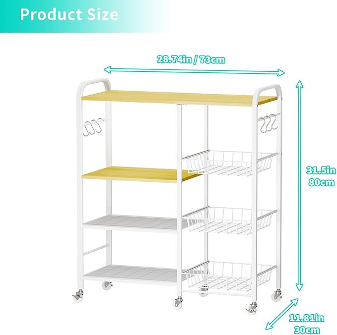 HapiRm Rolling Kitchen Microwave Cart - 4 Tier Microwave Table Stand with Pull-Out Baskets, Coffee Bar Baker's Rack with Wheels Rolling Storage Cart Organizer Shelf for Living Room Office, Balcony