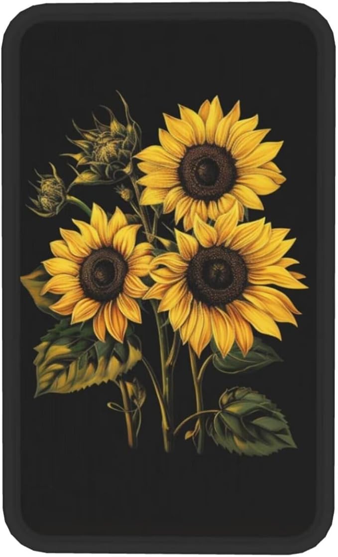 Car Center Console Cushion Pad Yellow Sunflower Universal Armrest Seat Box Cover Protector Flowers Comfortable Car Decor Accessories Fit for Truck Vehicles SUVs, Flower Floral Pad, Black