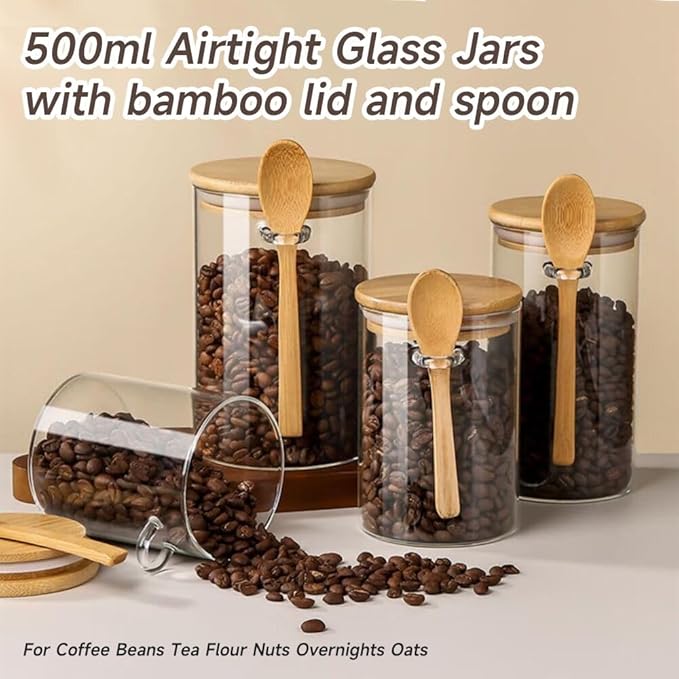 Airtight Food Storage Containers with Bamboo Lids and Spoon for Coffee Beans, Flour, Cookie, Sugar, Tea, Nuts and Spice Bath salt and more(2 Pack)