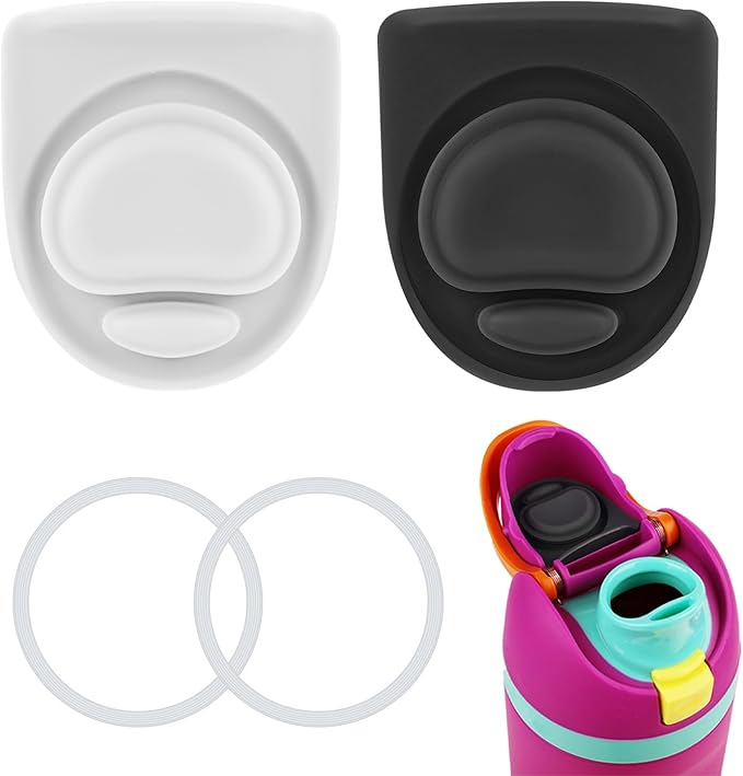 4pcs Bottle Seal Ring & Replacement Stopper for Owala FreeSip 16oz 19oz 24oz 32oz 40oz, Silicone O Ring Water Bottle Lid Parts, Cap Mouth Plug Gasket Accessories, BPA-Free (Black, White)