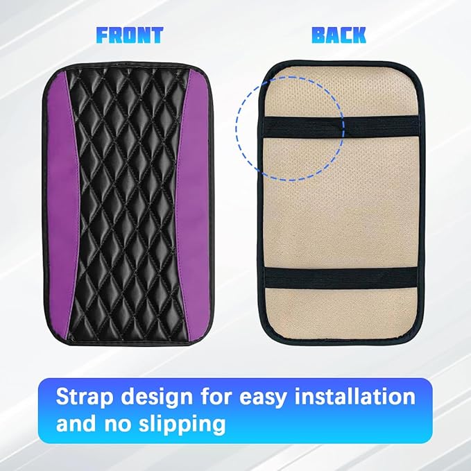Car Center Console Cover, Comfortable PU Leather Vehicle Armrest Storage Box Cushion Pad, Anti-Scratch Automotive Interior Arm Rest Cover Protector, Universal for Truck SUV Sedan (Purple)