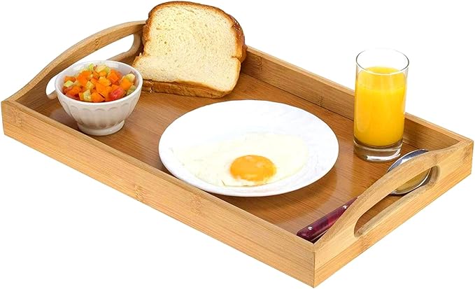 Tray with Large Handles - Bamboo Ottoman Tray, Great for Coffee Table, Couch, Tea, Bar, Breakfast, Dinner, or Any Food - Good for Parties or Bed for Eating (Home It)