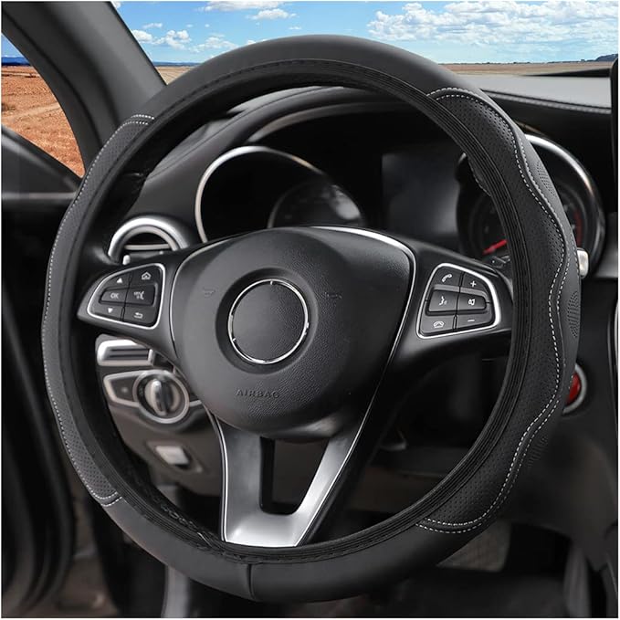 LoyaForba Car Steering Wheel Cover, Non-Slip Microfiber Leather Steering Wheel Cover, Breathable Vehicle Soft Handle Protector, Universal Automotive Interior Accessories for Women Men Girls (Gray)