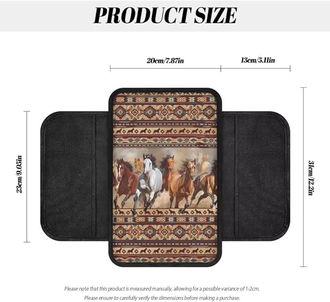Boatee Horse Arm Rest Cover for Auto Center Console Cover Armrest Mat for Car Console Cushion Auto Arm Rest Box Pad Vehicle Console Organizer Interior Protector Armrest Cushion Western Aztec Brown