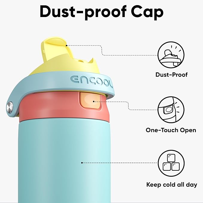 ENCOOL Leakproof Insulated Water Bottle with Straw Dual-Sip Water Bottle Bag-Safe Design for Work, Commute & Gym – Keeps Drinks Cold All Day, 24 oz, Orange-Reef Blue