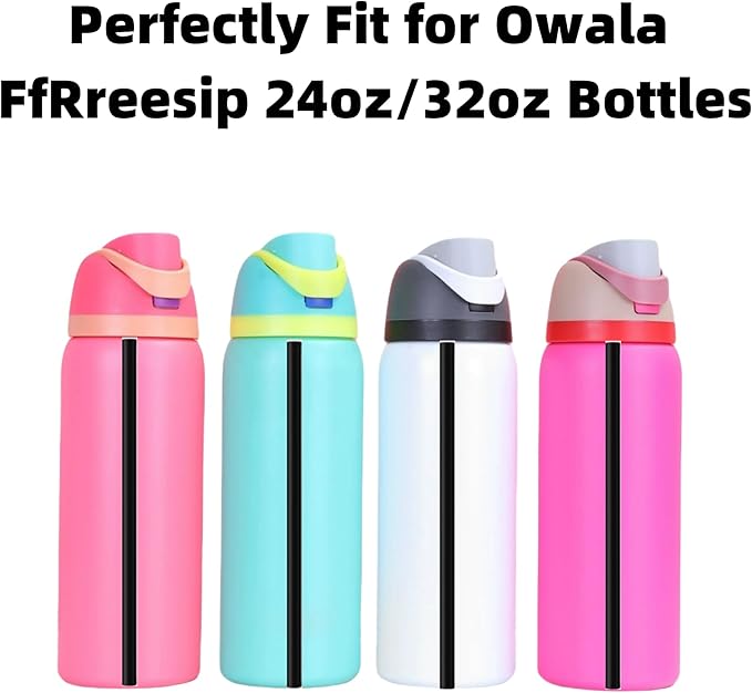 6PCS Replacement Straws for Owala Water Bottle 24 oz 32 oz, Reusable Plastic Food Grade Drinking Straws with Cleaning Brush Compatible for Owala Cup 24oz 32oz Tumbler Accessories (Black, 24oz/32oz)