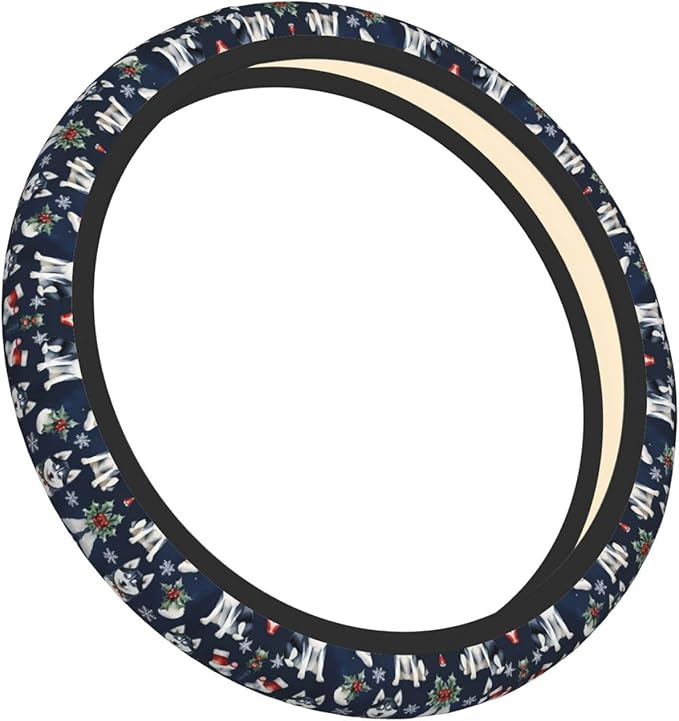Siberian Husky Christmas Dog Neoprene Steering Wheel Covers Women Men Car Accessories, Universal 15 Inch Fit Auto, Suvs, Truck