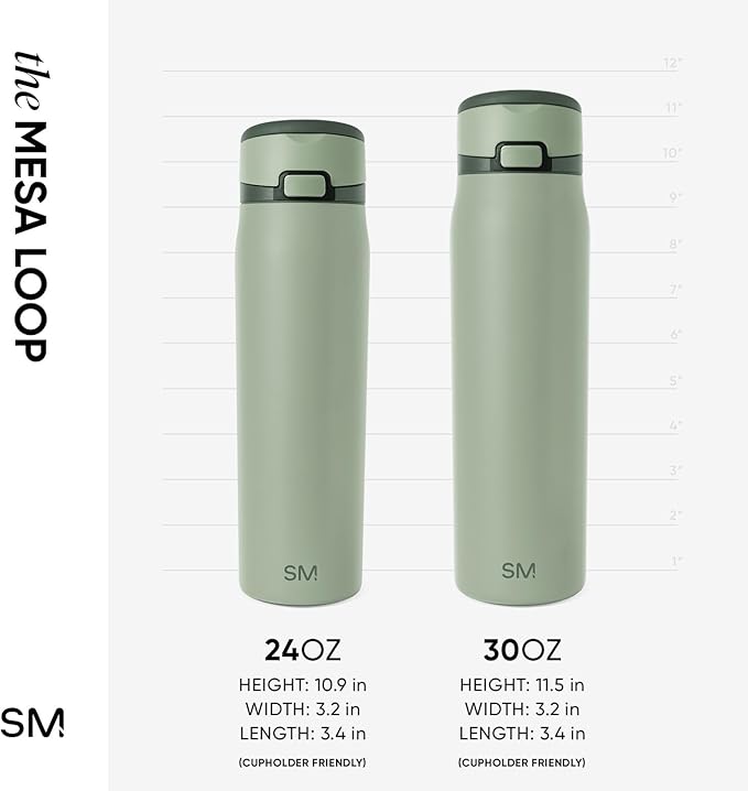 Simple Modern Mesa Loop Water Bottle with Covered Straw and Handle | 24oz Cup Holder Friendly Insulated Stainless Steel Bottles for Travel, Sports and School | Eucalyptus Mix