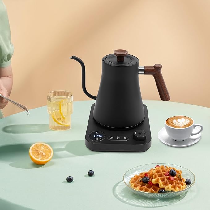 Electric Gooseneck Kettle, 1200W Quick Heating with LED Display, Stainless Steel Inner, Adjustable Temperature, 24H Insulation, Auto Shut Off, for Pour Over Coffee, Tea, French Press (Black)