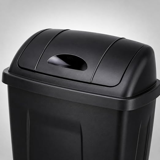 SKYREN 13 Gallon Kitchen Trash Can with Swing Top Lid, Plastic Garbage Bin for Home, Office, Laundry Room, Pantry or Dorm, Black
