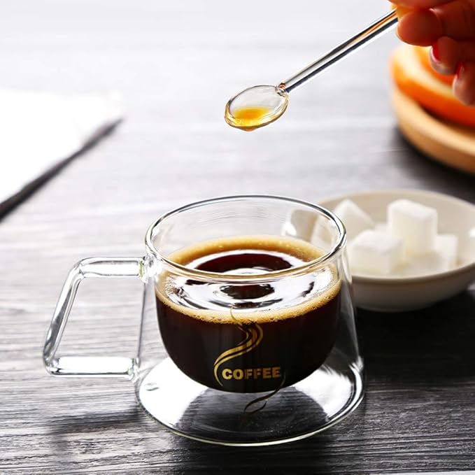 Double Wall Glass Coffee Mug With Handle Cup Heat Insulation Clear Coffee Mugs Double Layers Drinkware Tea Milk Latte Espresso Cappuccino Juice Beverages Water Iced Tea 4oz Dishwasher Safe