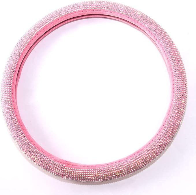 Car Steering Wheel Cover Pink for Women Girls Cute Bling Accessories 15 Inch Universal Colorful Crystal Rhinestone Diamond Rainbow Anti-Slip Wheel Protector