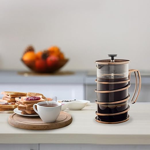 OVENTE French Press Coffee Maker 27 Ounce with Heat Resistant Borosilicate Glass, Stainless Steel Design and 4-Level Filter System, Portable Cold Brewer Pot for Travel, Camping or Gift, Copper FSW27C