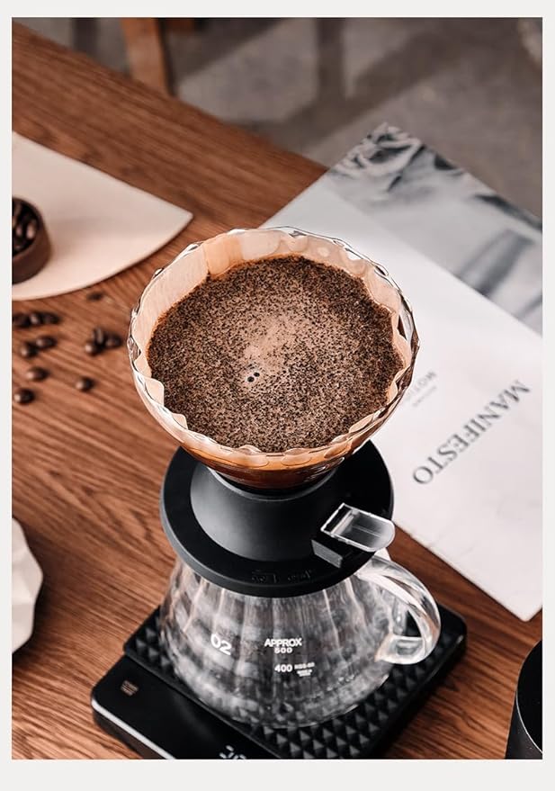 BeeCa Clever Coffee Dripper, Glass Coffee Maker with One-Switch Control for French Press & Drip Styles, Beginner-Friendly All-in-One Brewing System, Includes Paper Filters (Black-Clean)