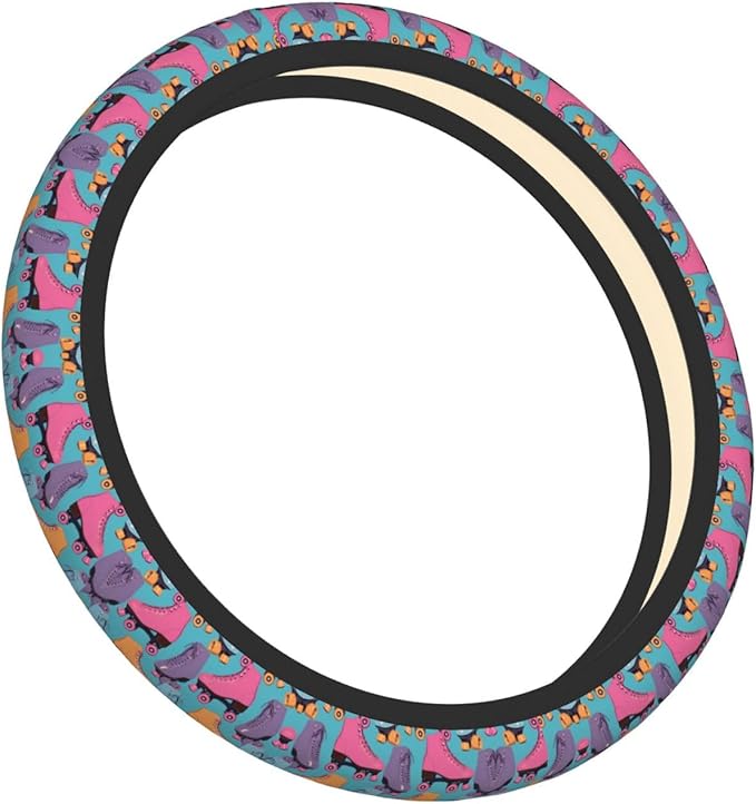 Retro Colorful Roller Skates Universal Fit Steering Wheel Cover for Car, Truck, and SUV, Durable Steering Wheel Protection