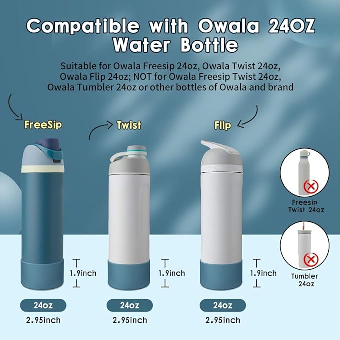 2PCS Silicone Water Bottle Boot, Compatible with Owala 24oz 32oz 40oz, Protective Anti-Scratch & Anti-Dent No Noise Sleeve Cover for FreeSip/Twist/Flip Water Bottles (Denim, 24oz)