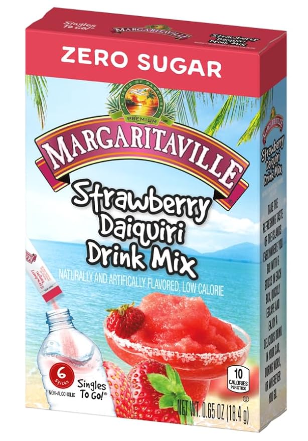 SINGLES TO GO! Margaritaville Variety One Box of Each Flavor, Pina Colada, Strawberry Daiquiri, Margarita and Caribbean Fruit Punch - Powdered Drink Mix (Pack of 4)