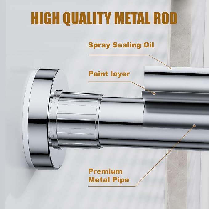 Ausemku Shower Curtain Rod Tension, 32-94 Inch Adjustable Heavy Duty Spring Tension Curtain Rod, No Drill Stainless Steel Telescoping Rod for Bathroom, No Rust, Silver