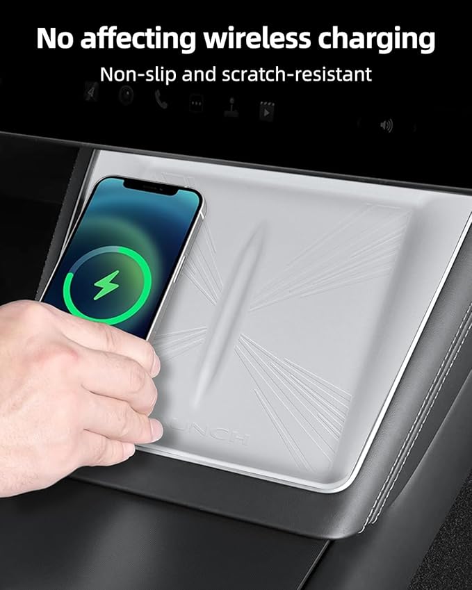 Model 3 Centre Control Wireless Charging Mat，Center Console Wireless Charger Pad Compatible with Tesla Highland Model 3 2024 2025 (Model y Juniper chager mat White A)
