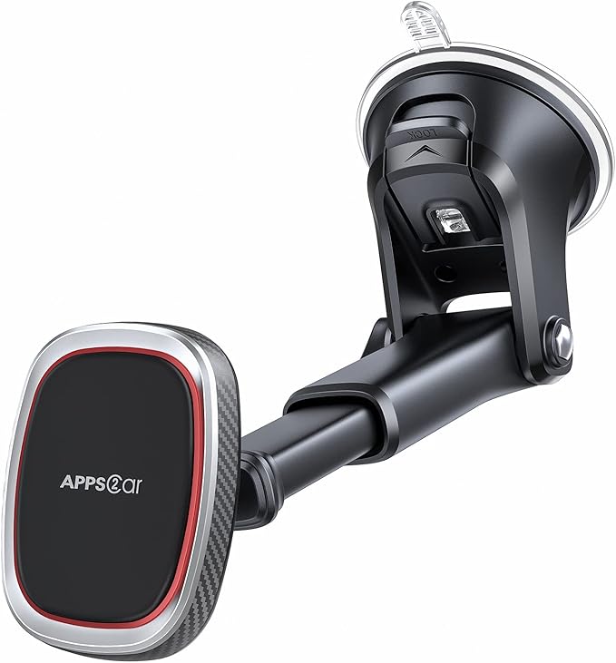 APPS2Car Magnetic Phone Mount, Dashboard & Windshield Suction Cup Car Phone Holder Mount with 6 Strong Magnets, Adjustable Telescopic Arm, Compatible with iPhone & Android Smartphones