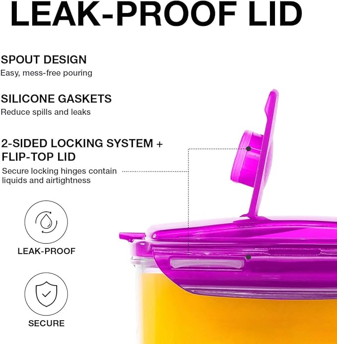 LocknLock HAP607P Aqua Fridge Door Water Jug with Handle, BPA-Free Plastic Pitcher with Flip-Top Lid and Easy-Pour Spout for Water, Juice, Tea, and Other Drinks, 3-Quart, Purple