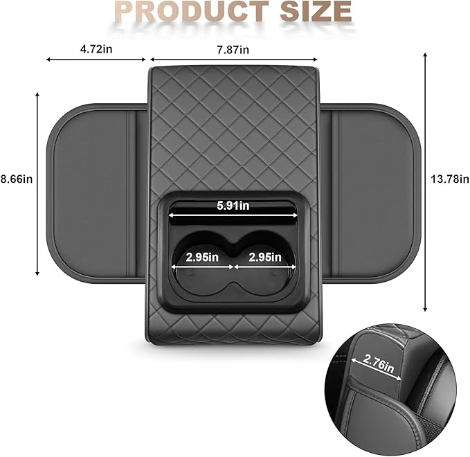Center Console Cover Fit for Land Cruiser Faux Leather Car Armrest Cushion with Storage Bags, Cup Holder ＆ Phone Storage Multifunctional Middle Console Cover(Grey)
