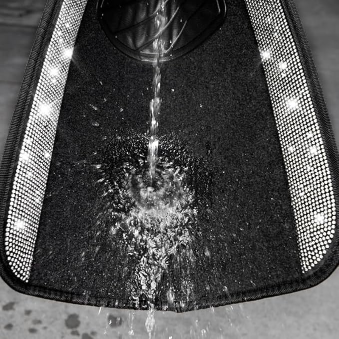 CAR PASS Bling Diamond Car Mats Shining Carpet Crystal Rhinestones Sparkly Glitter Floor Mats with Anti-Slip PVC Heel Pad Universal for Automotive SUV, Sedan, Van, 3pcs for Girl Women, Black Silver